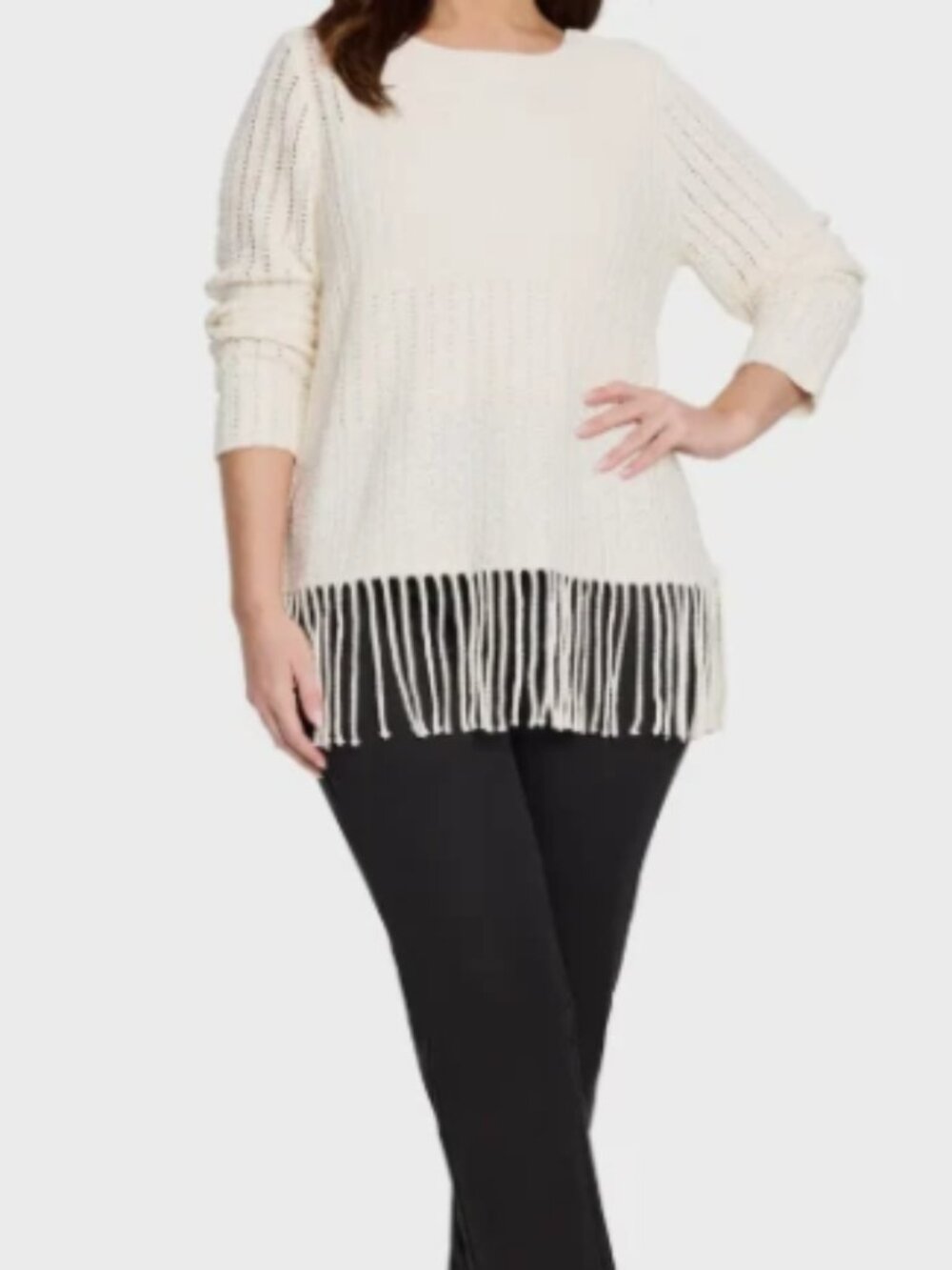 NIC+ZOE Beach Walk Open Stitch Fringe Sweater Size XL- MSRP$168